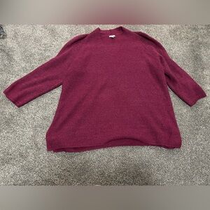 PureJill half sleeve sweater V-Neck ribbed Sweater in Rich Burgundy